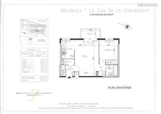 Appartement T2 à vendre - 2 pièces - 42.68 m2 - LANGON - 33 - AQUITAINE - Century 21 Lgi Immo