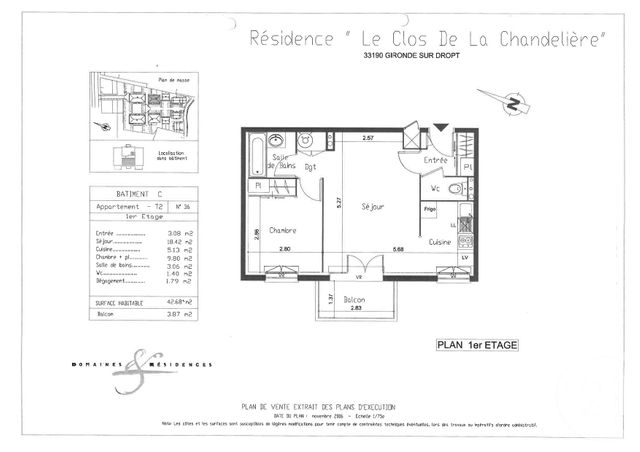Appartement F2 à vendre - 2 pièces - 42.68 m2 - GIRONDE SUR DROPT - 33 - AQUITAINE - Century 21 Lgi Immo