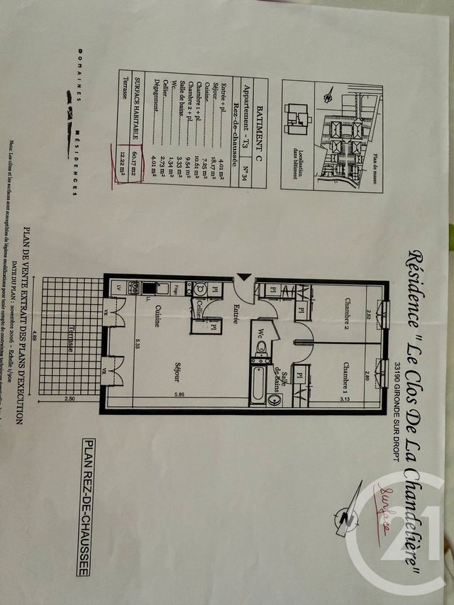 Appartement à vendre - 3 pièces - 60.99 m2 - GIRONDE SUR DROPT - 33 - AQUITAINE - Century 21 Lgi Immo
